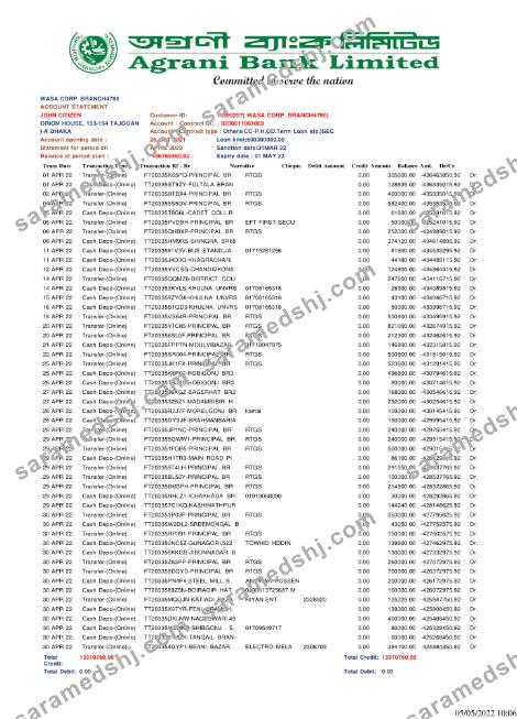 Bangladesh Agrani Bank statement 2